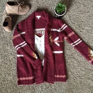 Tribal burgundy knit cardigan